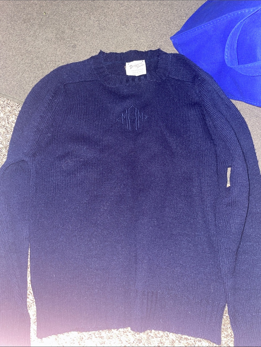 Men's Navy Crewneck Sweater with Tonal Monogram
